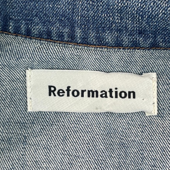 REFORMATION Jean Jacket Women XS Blue Fade Chore Utility Designer USA Made $298 - Picture 2 of 9